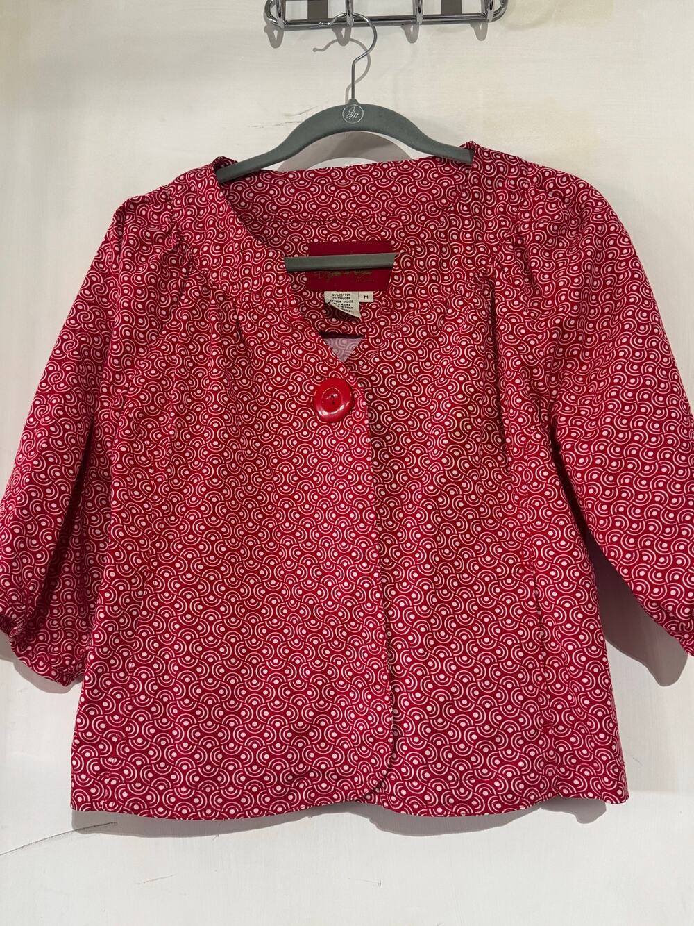 LAL “Live a Little” retro red & white patterned swing cropped jacket blazer Med